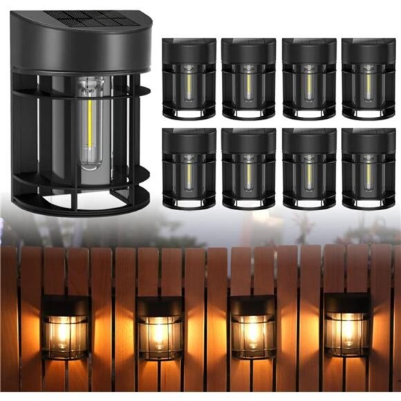 Solar Fence Lights Outdoor 8 Pack Deck Lights Solar Powered with LED Bulbs - Picture 1 of 7